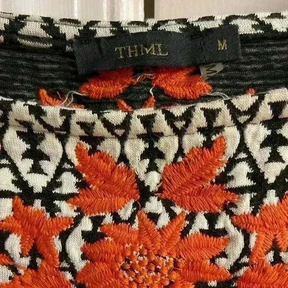 THML Black White Knit Embroidered Mini Dress Medium - Picture 7 of 7